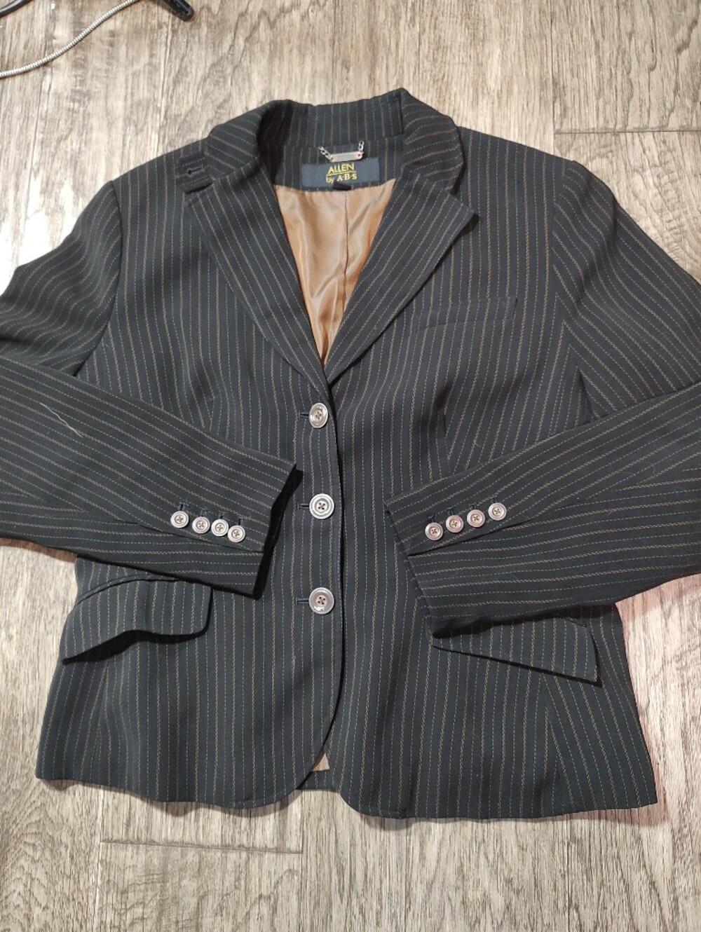 Allen by A.B.S. Pinstripe Blazer in Black with Thin Gold Stripes Size 14